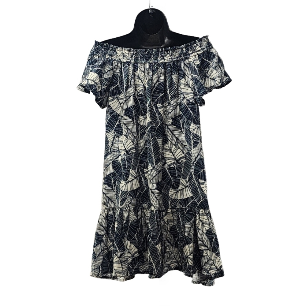 MARINE LAYER Navy and Cream Leaf Print Off-Shoulder Dress, size Small - Picture 3 of 6